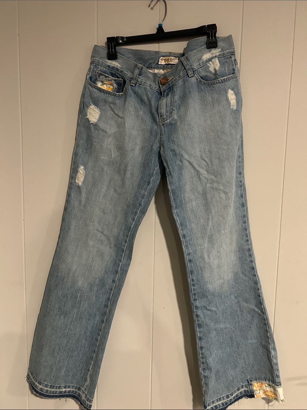 Light Blue Distressed Flare Jeans - Women's Wide Leg